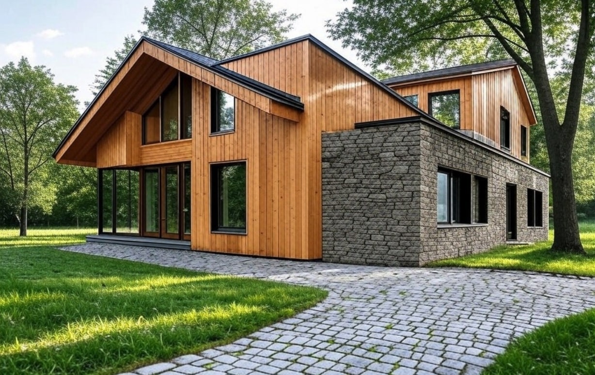 Maison moderne bois et pierre